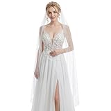 MAOFENG 1.5m 1 Tier Wedding Veil Pearls and Crystals Beaded Edge Fingertip Length Bridal Veil for Wedding Party photography Fashion Show