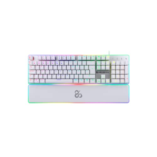 Newskill Gungnyr Pro Ivory Teclado Gaming Optomecánico, Antighosting, Teclas Macro programables, RGB, Reposamuñecas, Switches Gateron Red Intercambiables, Layout español, Windows, Mac Os y Android