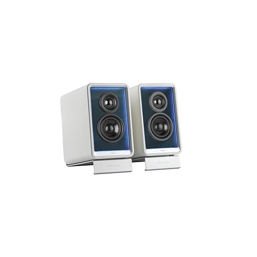 EDIFIER QR65 Aktive Design-Monitorlautsprecher (70 Watt) mit RGB-Lichteffekten, 3X USB TurboGaN-Schnellladeports und Subwoofer-Ausgang, weiß
