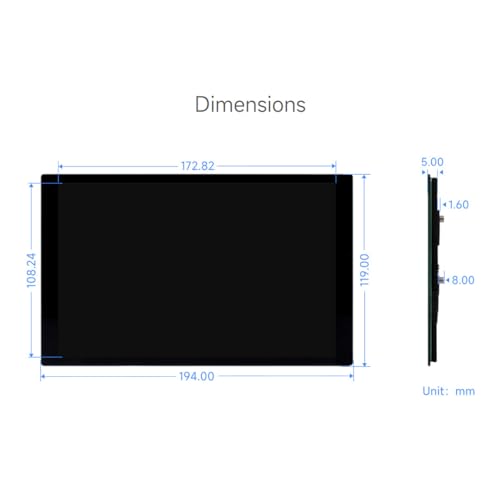 Image of waveshare 8inch Capacitive Touch Display Compatible with Raspberry Pi 5 /4B /3B+ /3A+ and CM3 /3+ /4 1280x800 Resolution IPS DSI Interface