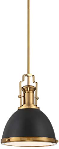 Possini Euro Design Memphis Black Burnished Brass Gold Mini Pendant Light 9 3/4" Wide Modern Industrial Bowl Shade Fixture Dining Room House Entryway Bedroom Kitchen Island Hallway High Ceilings #TOP1