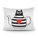 Set di 2 federe per Cuscino, teiera a Righe con teiera a Forma di Gatto Nero Fodera per Cuscino Rossa con Cerniera Nascosta, Federa Stampata Standard Decorativa, 20"X 26"