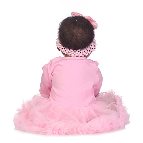 iCradle Real Life Reborn Babypuppe, weiches Silikon, realistisch aussehende Puppen, schwarze Haut, Prinzessin, Mädchen, indischer afrikanischer Stil, Baby-Puppe, Spielzeug für Kinder ab 3 Jahren, 55 – Bild 8