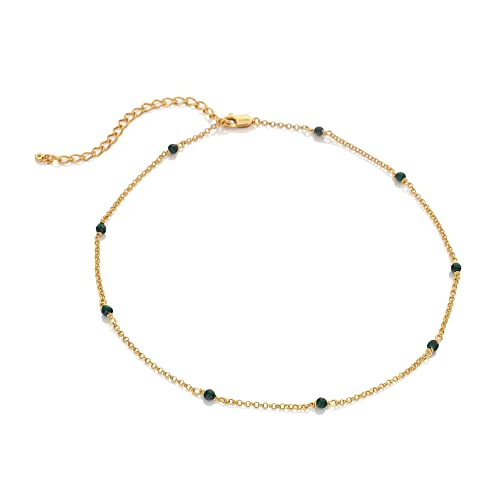 Hot Diamonds Revive Gold Plated Silver Malachite Choker Necklace in 18ct Gold Plated Sterling Silver – Adjustable 32–39cm