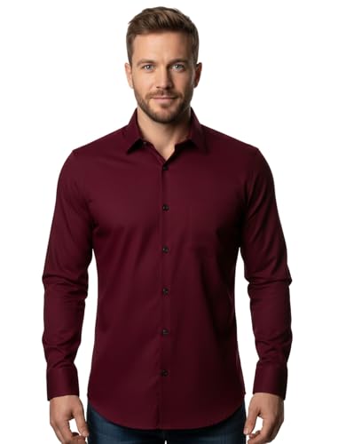 Image of BABIRUSA Men's Cotton Blend Shirt with Solid Bottom Down Long Sleeve Spread Collared Neck Regular Fit and Standard Length | Shirt for Man