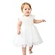 KRUIHAN Weiße Spitze Taufkleid Baby Mädchen,Tüll Festliche Mädchenkleider,Atmungsaktive Mädchen Sommerkleid für die Taufe,Geburtstag,Hochzeit,Party,enthält Stirnband,Socken & Geschenkbox,6M