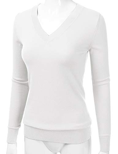 Image of EIMIN Women's Long Sleeve V-Neck Slim Fit Pullover Soft Knit Top Sweater (S-XL)