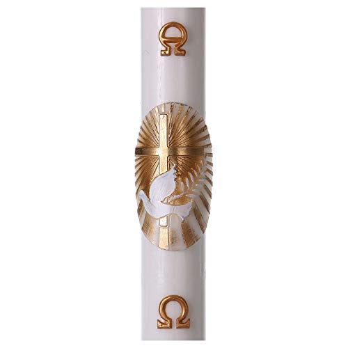 Paschal Candle in White Wax with Cross and Dove 8x120 cm