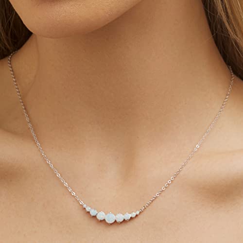 Barzel US_JWEY_B07CXXW7B6 18K White Gold Plated Created White Opal Necklace Graduated Style thumb #2