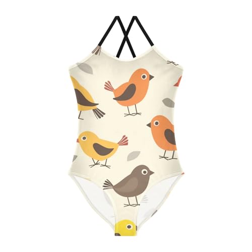 Bolaz Girls Swimsuits One-Piece Bathing Suits Multicolor Kids Sport Summer Beach Swimwear for 3-10 Years Old-Cute Cartoon Birds