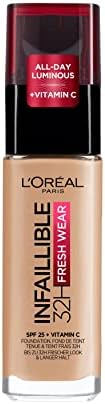 L'Oréal Paris Infallible 32H Fresh Wear Foundation, Full-coverage, Longwear, Weightless Smooth Finish, Water-proof and Transfer-proof, with Vitamin C + SPF 25, 140 Golden Beige