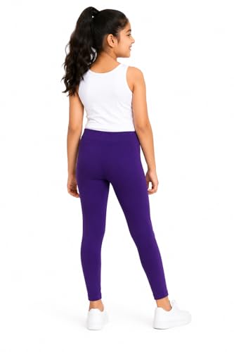 Image of BODYCARE Girls Cotton Stretch Leggings, Elastic Waist Ankle Length Leggings for Kids, Soft