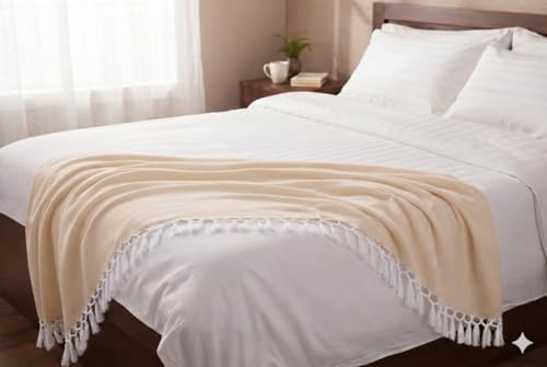 Image of Soft Dull Cotton Bhagalpuri Chadar for Summer | Lightweight and Breathable ChadarFor Sleeping | Odhne Wali Chadar for All Season Use Blanket (Cream)
