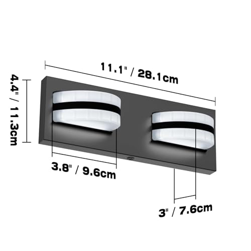 NOVELUX Rotatable LED Bathroom Vanity Light 2-Light 11" Black Dimmable ETL - image 8
