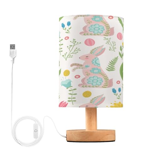 SDMKA Cute Easter Pattern Bedside Table Lamp for Bedroom, Minimalist Nightstand Lamp with Round Fabric Shade for Living Room, Office, No Bulb Required
