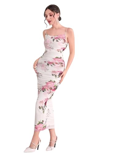 Image of LITZO Women's One Piece Dress - Georgette Floral Printed Western Dress for Women | Round Neck Bodycon Dress & Open Front Coat Casual Wear for Events, Date & Evening Look (NO-32-34)