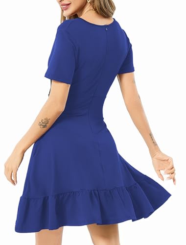 Image of Women's Fashion Summer Causal Short Sleeve Dress V Neck Beach Party Dresses with Pockets