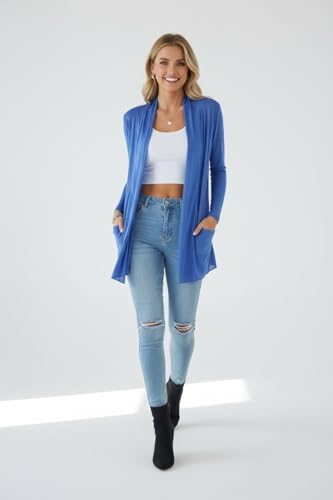 Image of ToBeInStyle Womens Open Front Long Sleeve Lightweight Asymmetrical Draped Cardigan with Side Pockets