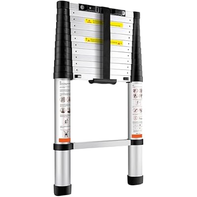 Happybuy Telescoping Ladder, 12.5 FT Aluminum Extension Ladder, 375 LBS Capacity, One-Button Retraction, Non-Slip Feet, Portable Compact Ladder for Home, RV, Loft