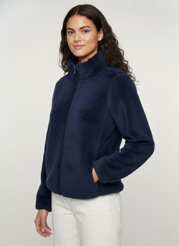 Image of Alan Jones Clothing Women's Fluffy Yarn Fleece Full-Zip Jacket | Soft Lightweight Warm Outerwear with Stand Collar & Piping at Hem & Cuffs