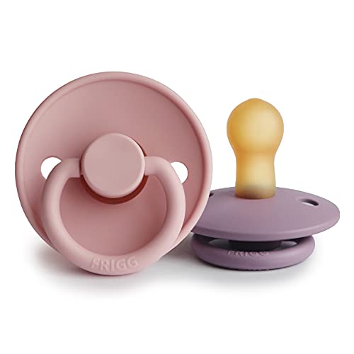 Image of FRIGG Natural Rubber Baby Pacifier | Made in Denmark | BPA-Free (Baby Pink/Heather, 0-6 Months)