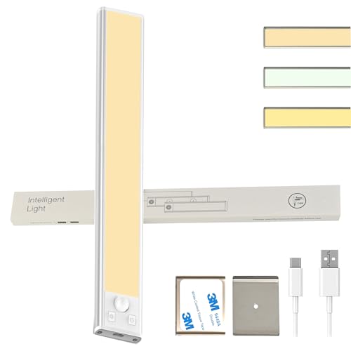 ZHOUMIN 人感センサーライト 室内 充電式 LEDバーライト【無段階調光&高感度センサー / 3色切替 / Type-C充電 / 1500mAH 大容量電池】マグネット式 超薄設計 懐中電灯としても使える 足元灯 クローゼットライト 階段・玄関・キッ