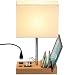 USB Table Lamp, Briever Multi-Functional Desk Lamp with 3 USB Charging Ports and Phone Charge Dock, Black Wood Charging Station and Organizer, Perfect Light for Bedroom,Guest Room,Living Room,Office
