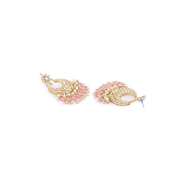 Zaveri Pearls Pink Cluster Beads Drop Kundan Crescent Dangle Earring For Women-ZPFK13794 - Image 7