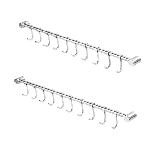 EVERGOODS Kitchen Utensils Holder Utensil Hanging Bar Rack with 12 Movable Hooks Stainless Steel Hanging Utensil Rack for Pot Pan Spoon 53CM Wall Mounted Utensil (2PCS)