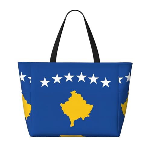 Flag Of Kosovo Print Each Travel Bag Large Capacity Tote Bags Foldable Pool Bag Zipper Handbags Vacation2