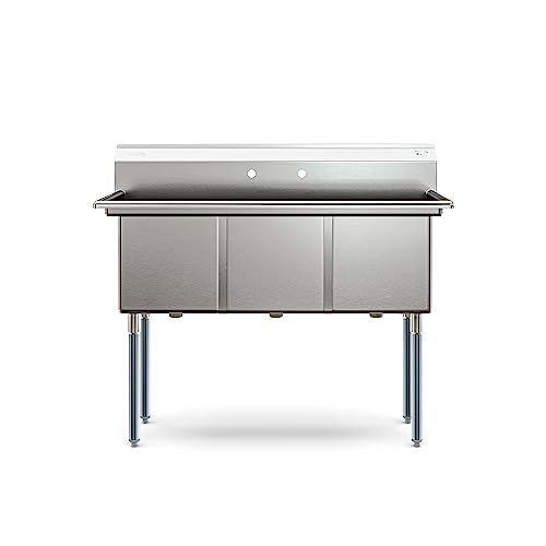 Image of KoolMore 51 in. Three Compartment 18-Gauge Stainless-Steel NSF Commercial Kitchen Sink, Bowl Size 15x15x14, with Three Basins and Pre-Drilled Faucet Holes for Restaurants and Cafes (KM-SC151514-N3)