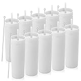 Volhoply 20oz Plastic Skinny Tumblers Bulk 10 Pack,Double Wall Tumbler with Lid and Straw,BPA Free Matte Acrylic Iced Coffee Cups with Straw,Reusable Travel Cute Mug for Party,DIY Gift(White,10 Set)