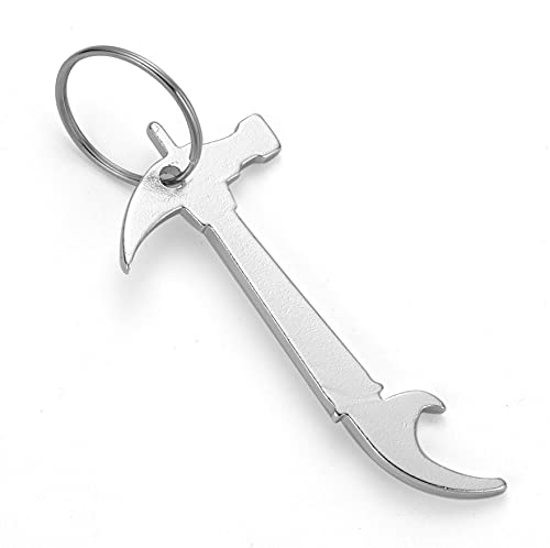 Komonee Hammer Silver Bottle Opener Key Chain Work Tool Car House Key Ring Metal Novelty Gift Keyring