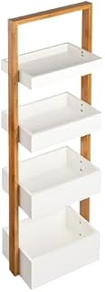 shelfmade Regał łazienkowy bambusowy  regał łazienkowy biały  kuchnia  regał stojący, regał drewniany  regał kuchenny stojący (4 kosze)