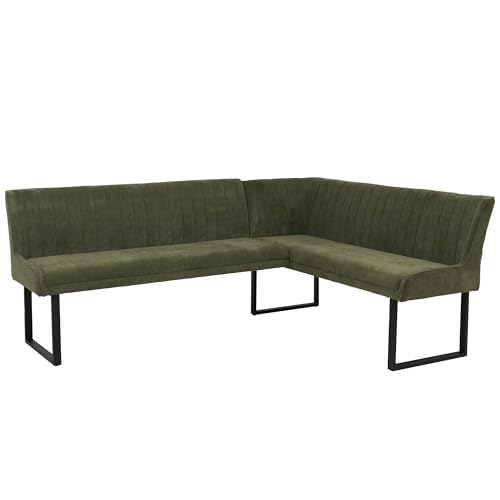 Banco de esquina HWC-O82, banco de comedor, Öko-Tex (310 g/m²), tela de chenilla, textil y metal, 210 x 159 cm, color verde