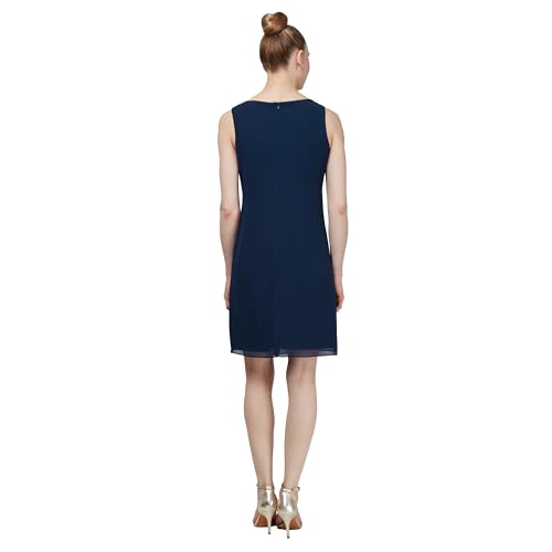 S.L. Fashions Women's Two Piece Knee Length Jacket Dress Keyhole Neckline, Navy Capelet, 12 by S.L. Fashions - Image 4