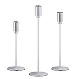 Filltown Silber Kerzenhaltern Set 3, Kandelaber Stabkerzen 32/27/22CM, Dekorativer Vintage-Kerzenhalter aus Metall für Kaminsimse, Hochzeiten, Abendessen, Geburtstage, Tischmitte, Wohnkultur