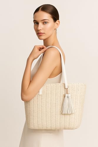 Image of YXILEE Straw Bags For Women | M Size Travel Straw Totes Bag Woven Summer Handmade Shoulder Bag Handbag