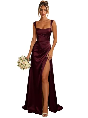Women's Bridesamaid Burgundy Spaghetti Straps Dresses Plus Size US24W
