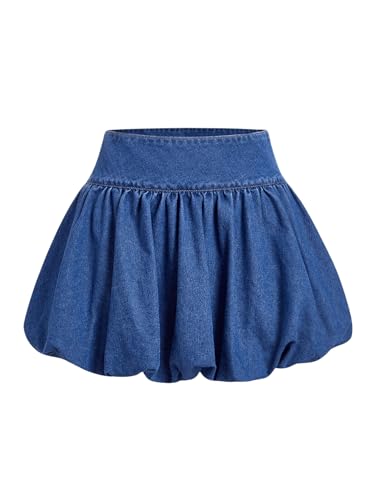 Milumia Women's High Waisted A Line Bubble Denim Mini Skirt Puffy Short Skirts