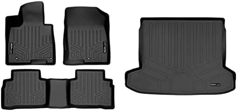 SMARTLINER All Weather Custom Fit Black 2 Row Floor Mat Liner Set Compatible with 2022-2023 Hyundai Tucson & All Weather Custom Fit Black Cargo Liner Behind The 2nd Row Seats