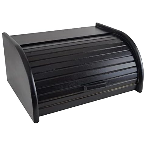 Wooden Bread Bin with Roll Top or Drop Down Door Box for Storage Loaf Kitchen 24 types (Small, Black) Cover