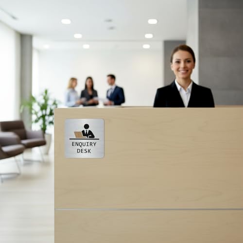 Image of Enquiry Desk Sign, 8x8 Inch, Durable Steel, Dual Mount