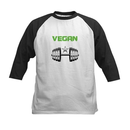 CafePress Vegan Powered Bodybuilder Gym Weig Baseball Jersey Kids Cotton Baseball Jersey, 3/4 Raglan Sleeve Shirt Black/White