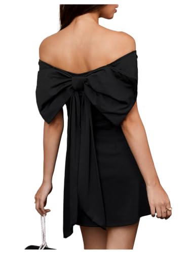 Image of SOLY HUX Women's Bow Off the Shoulder A Line Wedding Guest Mini Dress