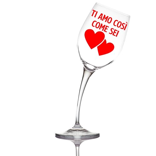 Aurìca Calice Vino Piegato “Ti Amo Così Come Sei”- Il Calice Che Brilla Di Amore… E Di Un Pizzico Di Ironia! - Regali San Valentino Per Lui E Per Lei