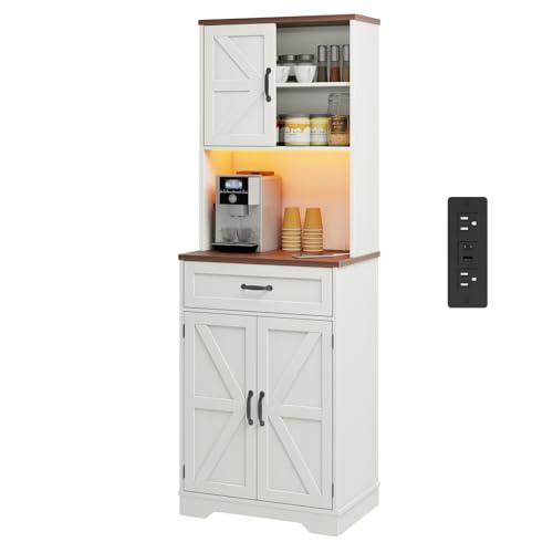 Vabches 68 Farmhouse Storage Cabinet with LED Light