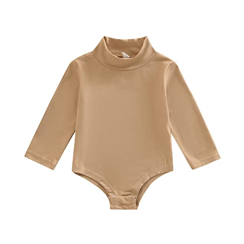YINGISFITM Baby Girl Turtleneck T Shirt Romper Long Sleeve Leotard Onesie Solid Bodysuit Top Fall Winter Blouse for Infant