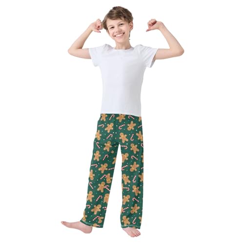 ZZXXB Candy Cane Gingerbread Boys Long Pants Soft Trousers Elastic Waist Kids Lounge Bottoms with Pockets S-XL2