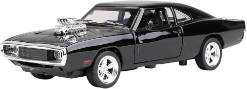 PLUSPOINT Diecast FF 1970 Dom's Charger R/T Dodge Muscle Car Scale Model, Pull Back Vehicles Alloy Simulation Supercar with Door Open with Light and Sound Also for Car Dashboard,Kids,Adult
